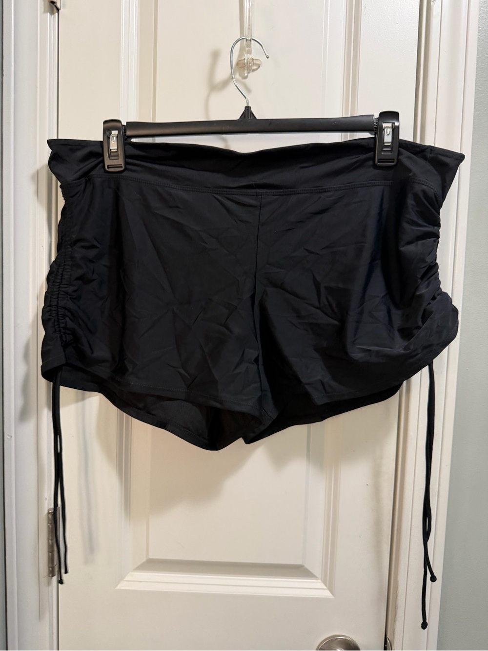Black Women's Swim Shorts - Comfortable Ruched Side Design